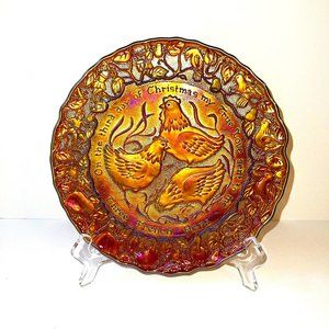 Imperial Vintage Carnival Glass Collector Plate "Three French Hens" USA 1972